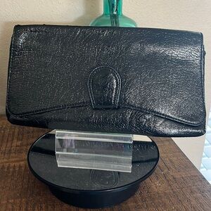 Express Black faux leather envelope clutch, with zebra pattern lining